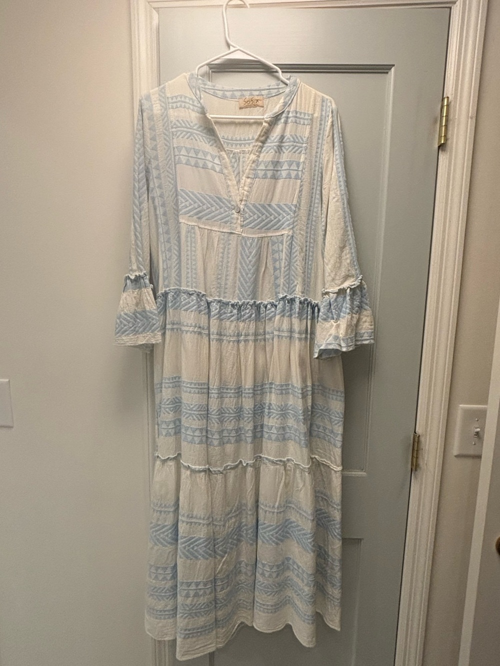Sofia Tori Blue & White Tiered Maxi Dress